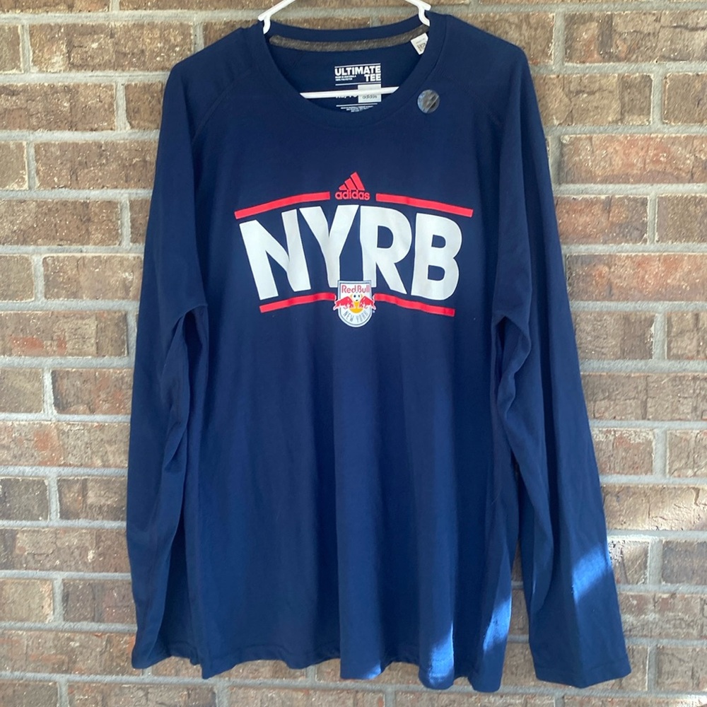New York Red Bull Navy Adidas Ultimate Tee Long Sleeve, Size XLG MLS Soccer